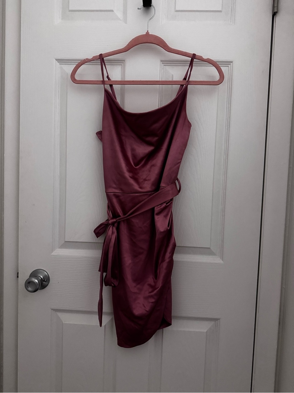 Dry Goods Mauve Satin Mini Dress with Tie Waist